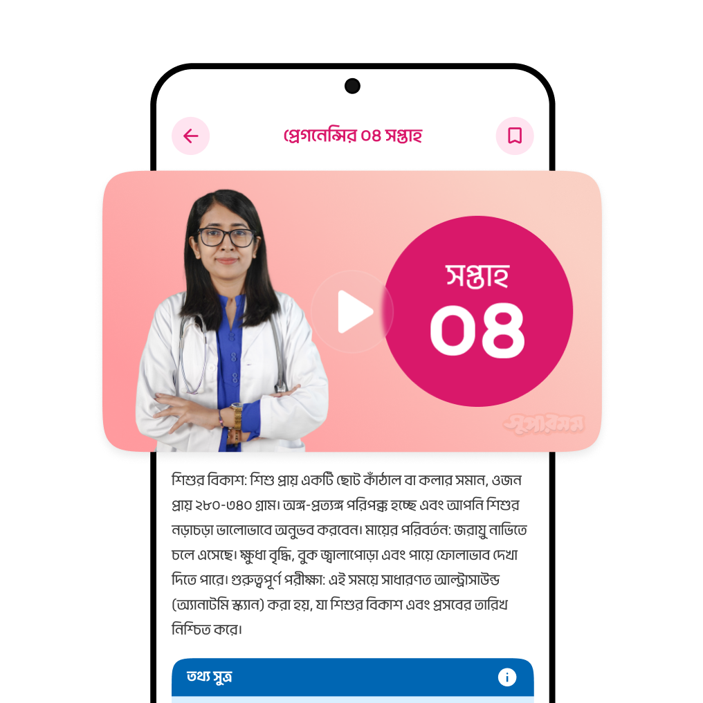 আপনার শিশুর সাপ্তাহিক স্বাস্থ্য​ ও প্রেগন্যান্সি সংক্রান্ত তথ্য দেখুন​